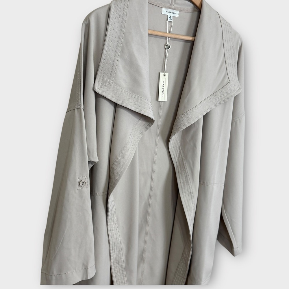 MAX STUDIO Latte Drape Front Open‎ Trench Jacket … - image 10